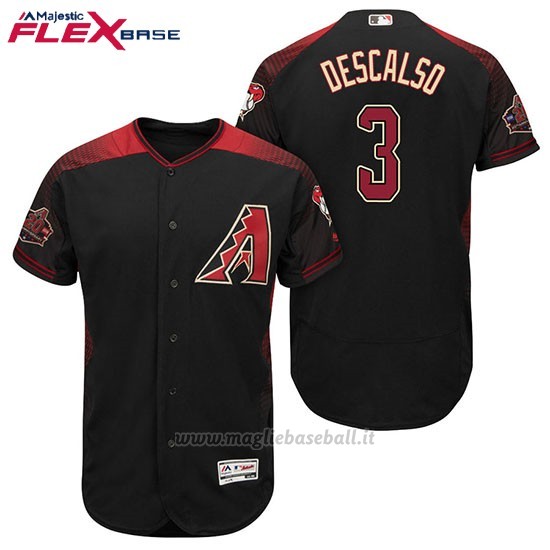 Maglia Baseball Uomo Arizona Diamondbacks 3 Daniel Descalso Nero Rosso Alterner 20 Anniversario Flex Base
